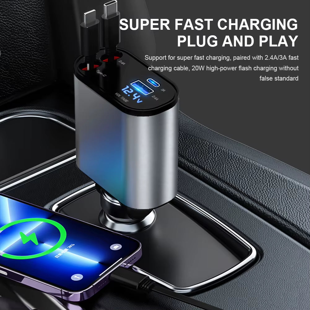 4 IN 1 100w Retractable Car Charger