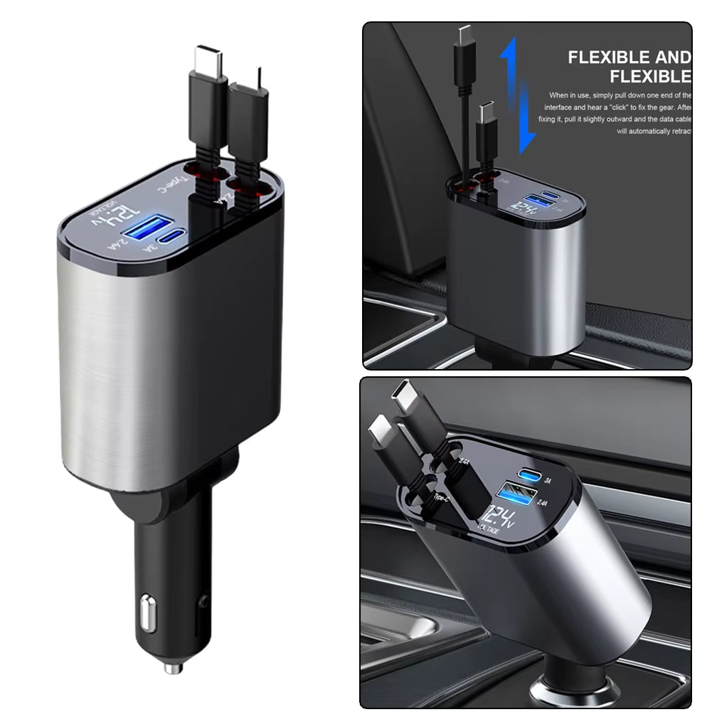 4 IN 1 100w Retractable Car Charger